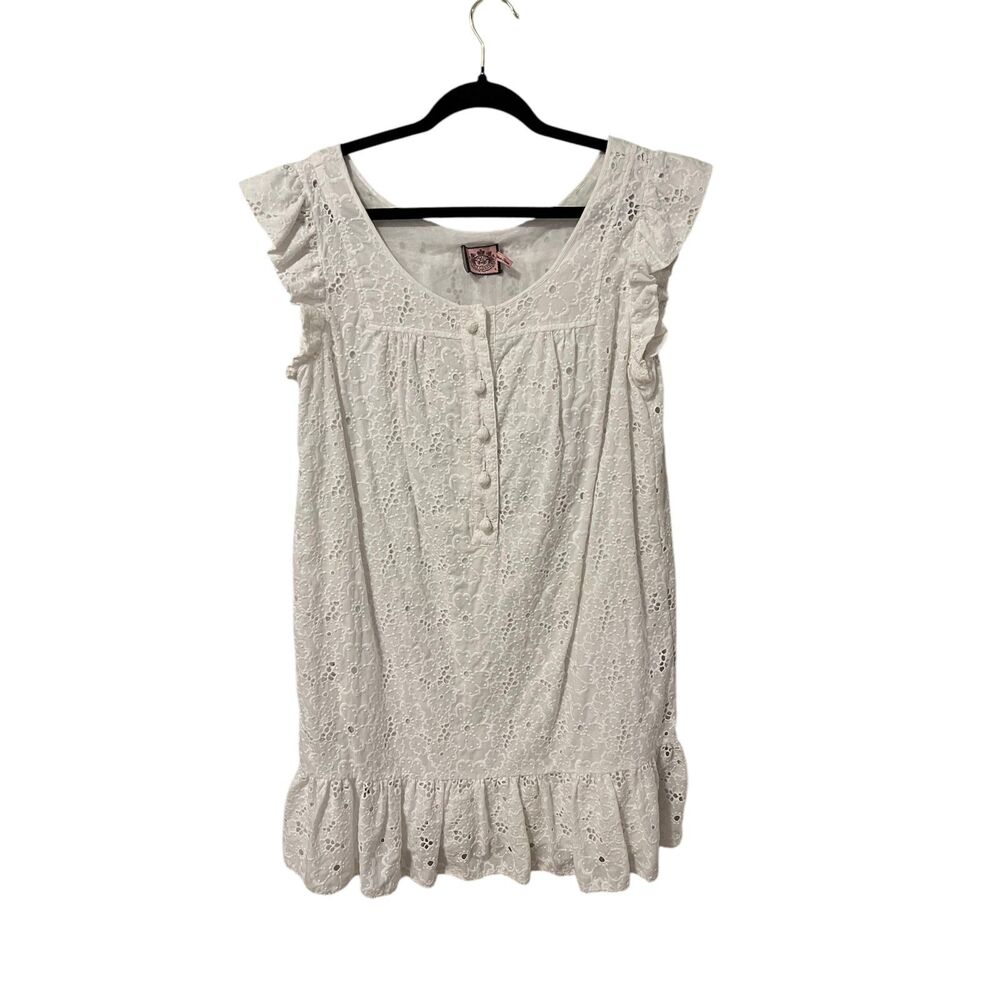 Juicy Couture Mini White Eyelet Babydoll Dress Sleeveless Sz XL